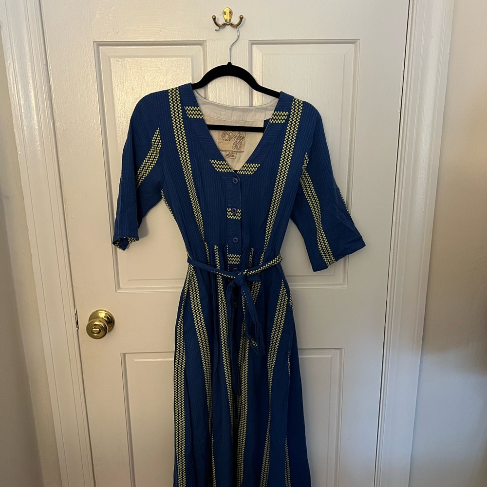 Elegant Blue and Yellow Striped Dress